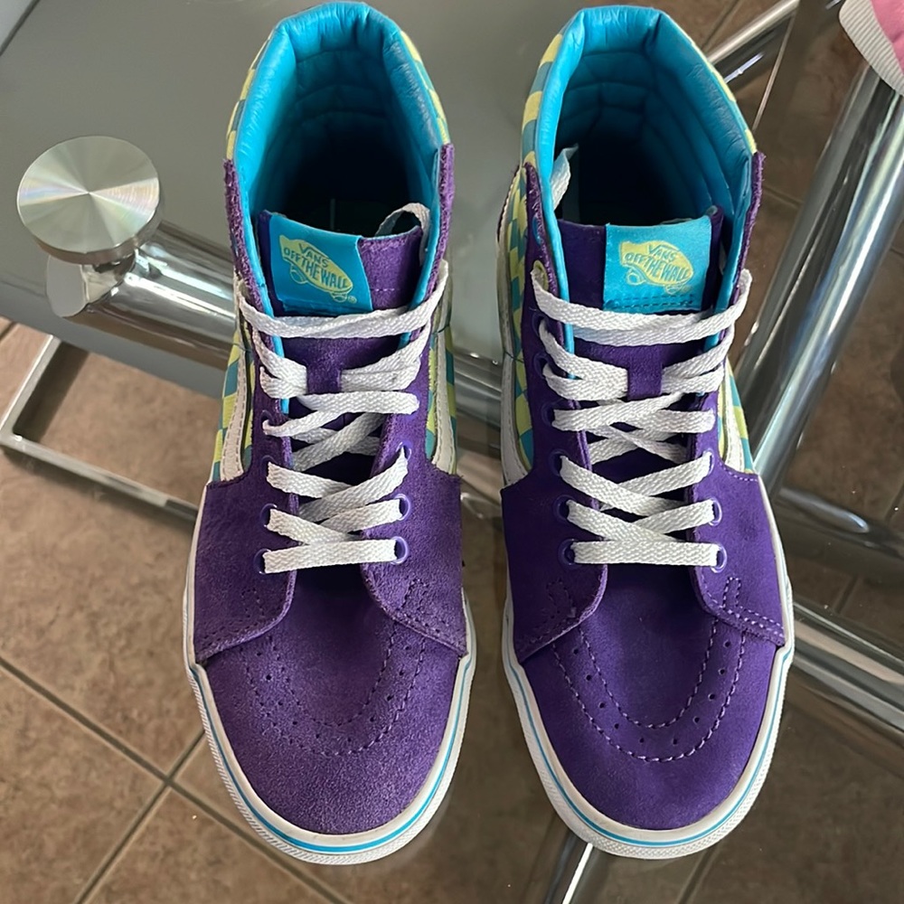 PURPLE WITH  CHECHERED GREEN VAN UNISEX M 5.5 W 7 - Picture 2 of 6
